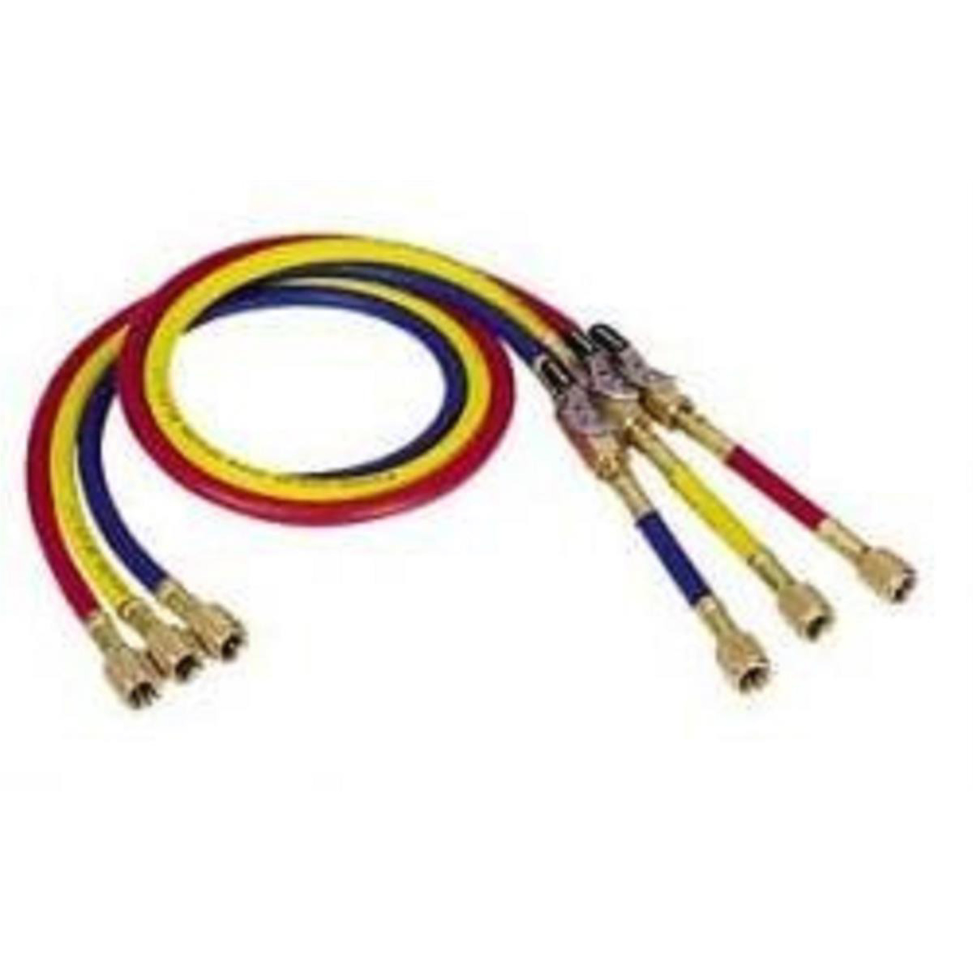 Mastercool Yellow Charging Hose with Manual Shut-Off — 72in., Brass Nuts, Model# MSC90264-72